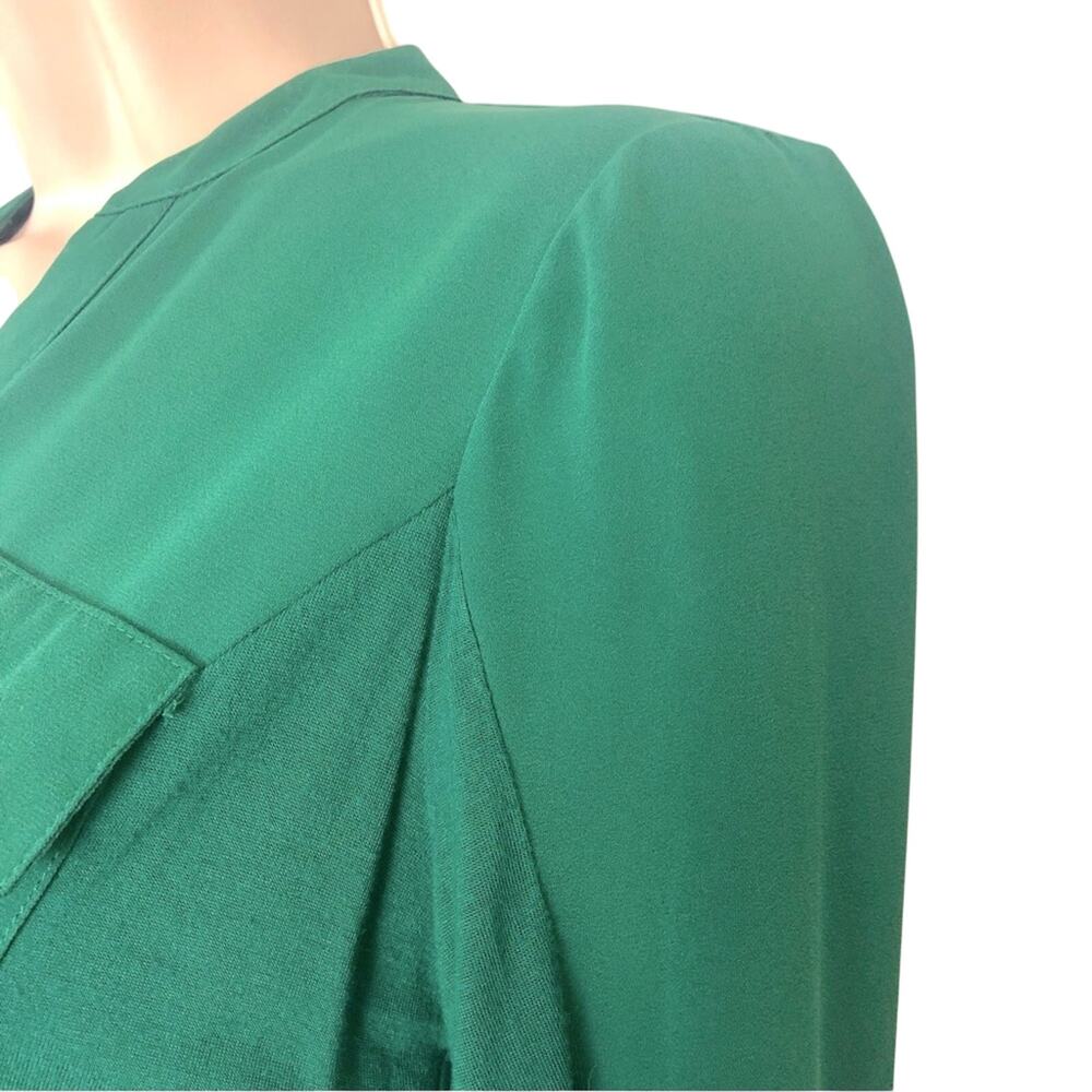 INC International Concepts Mixed Media Kelly Green Button Front Blouse - Picture 6 of 16